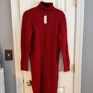NWT Ann Taylor Elegant Red Cable Knit Sweater Dress Size Medium